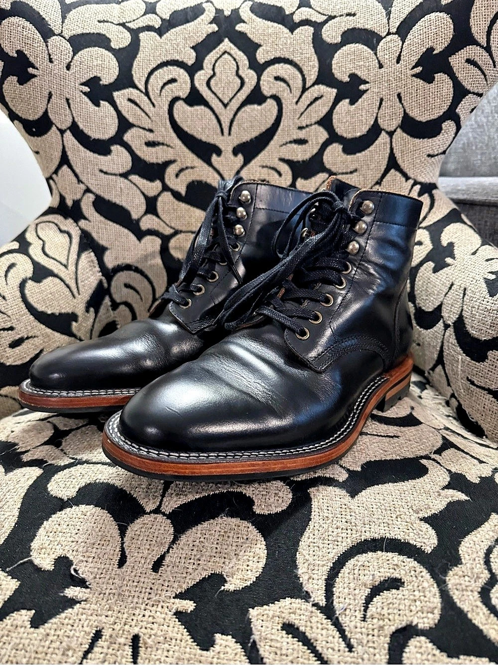Parkhurst The Allen stitchdown boots in black teacore veg tan